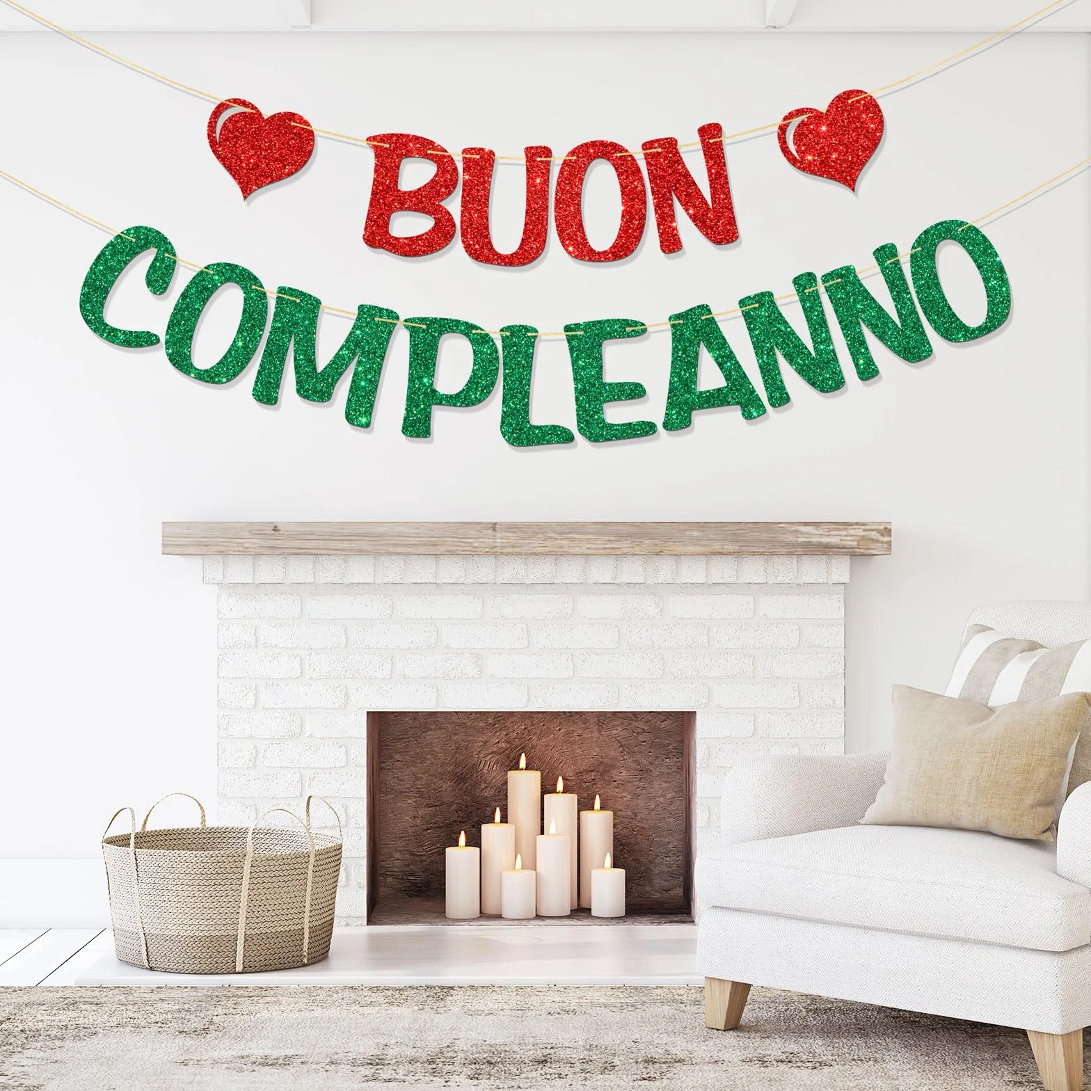 Bannière Buon Compleanno – Décorations de fête d'anniversaire italiennes – Paillettes rouges et vertes