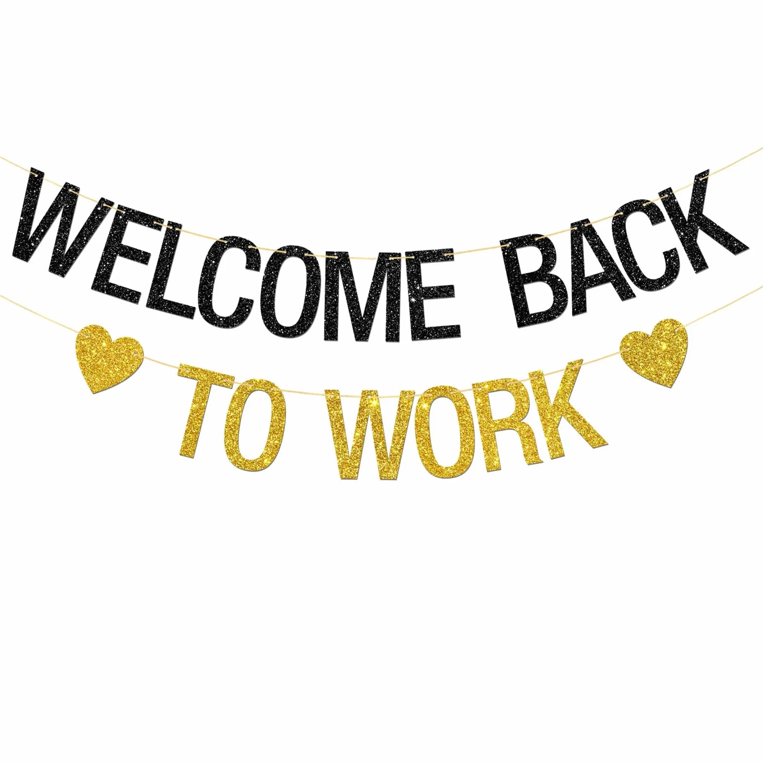 Bannière Welcome Back to Work – Décorations de fête d'anniversaire – Paillettes noires et dorées