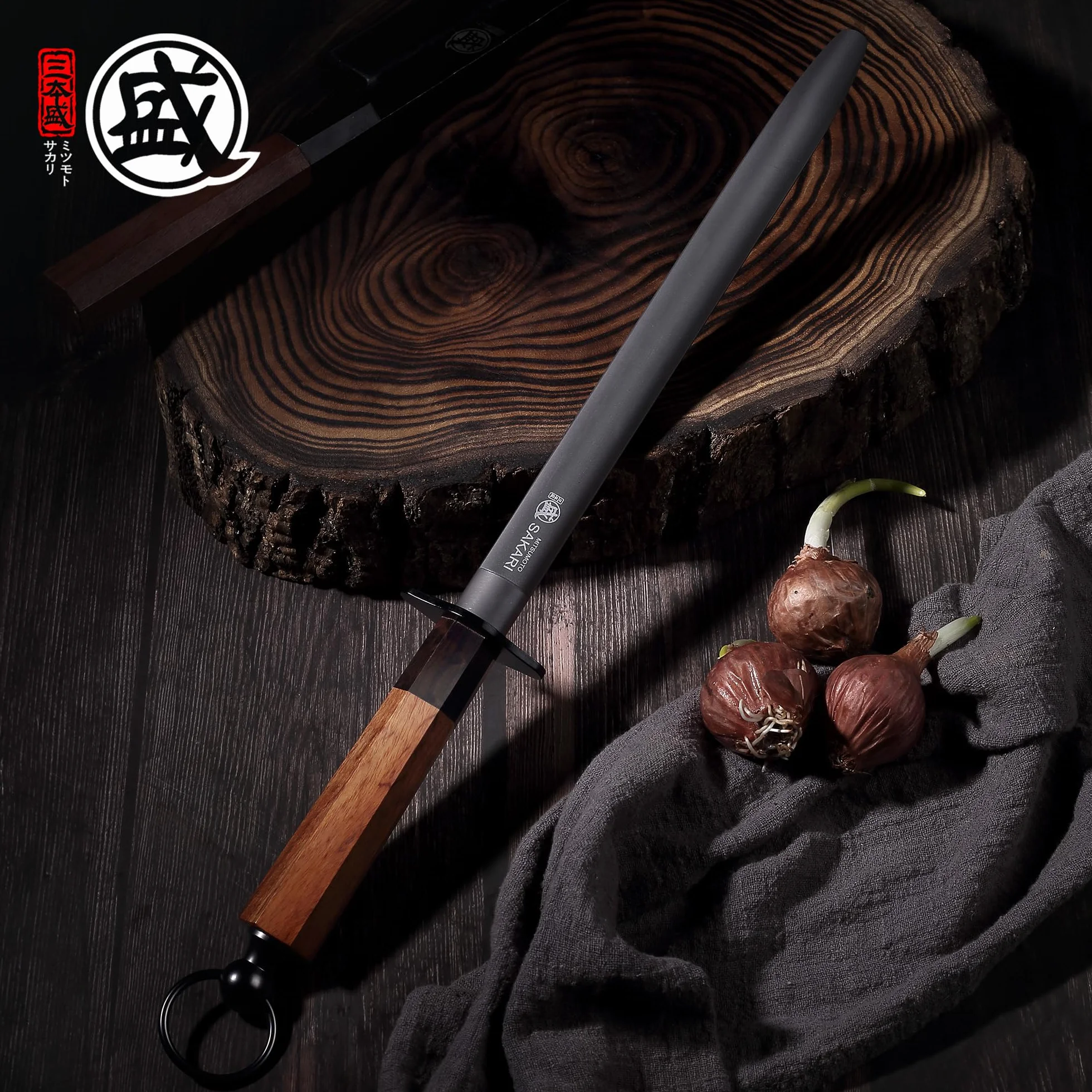 MITSUMOTO SAKARI Fusil à Aiguiser Plat en Diamant 40 cm, Aiguiseur Professionnel pour Couteaux