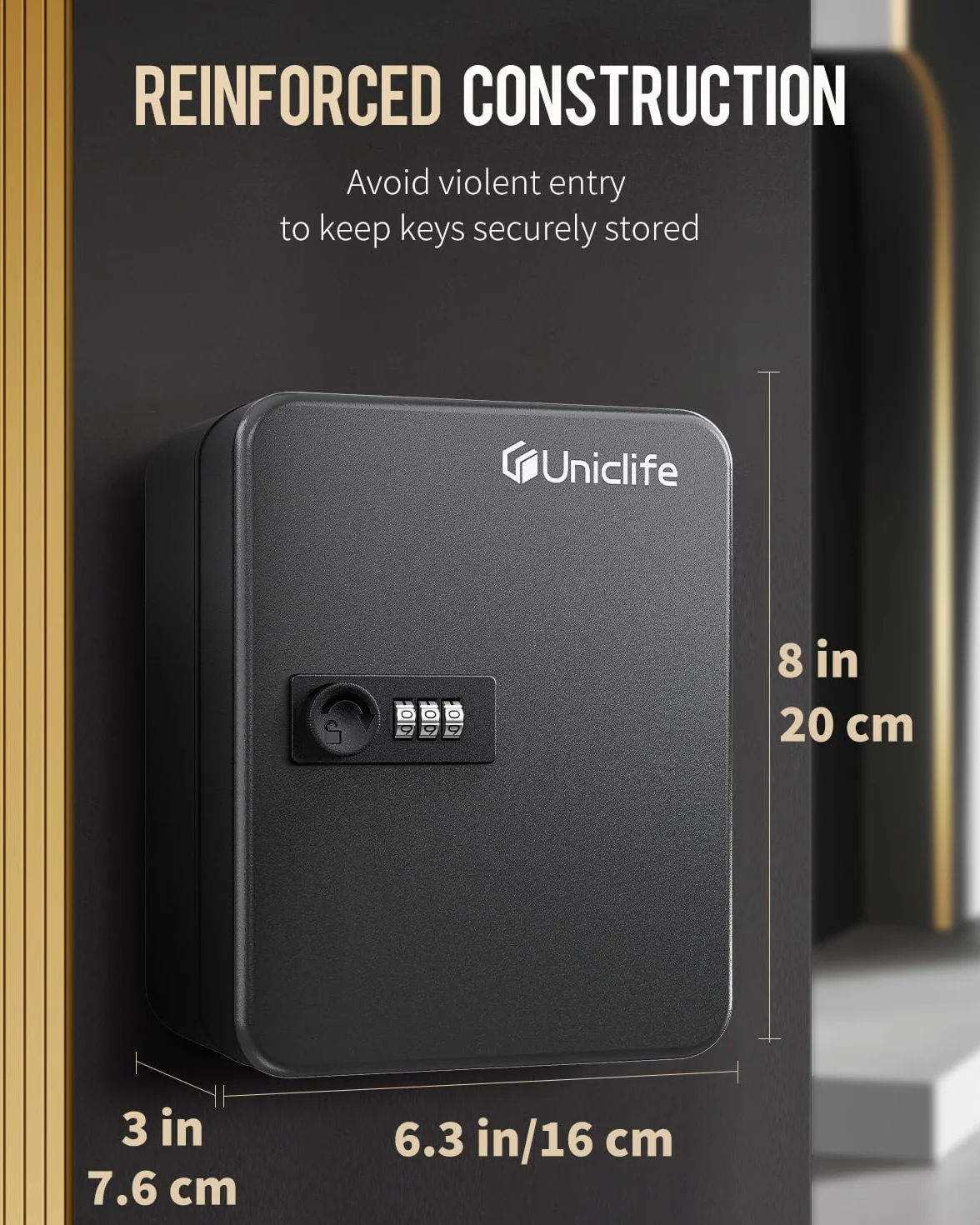 Uniclife Armoire à Clés 20 Positions Serrure à Combinaison Réinitialisable Boîte à Clés Numérique Noire