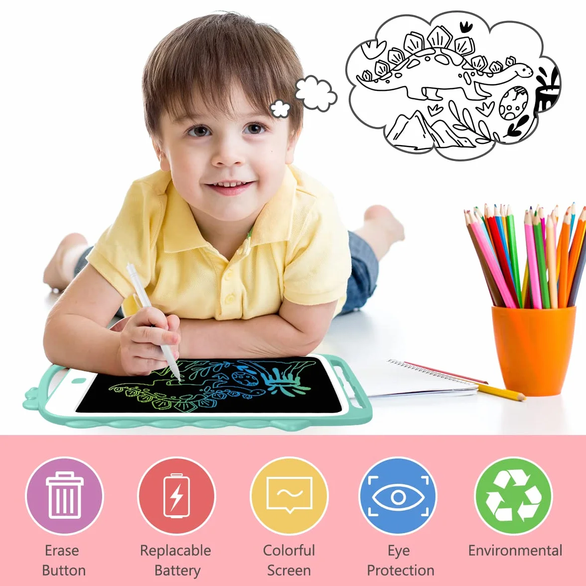 Vicloon Tablette d'écriture LCD 10 Pouces avec Stylo Ardoise Magique Portable pour Enfants et Adultes (Vert)