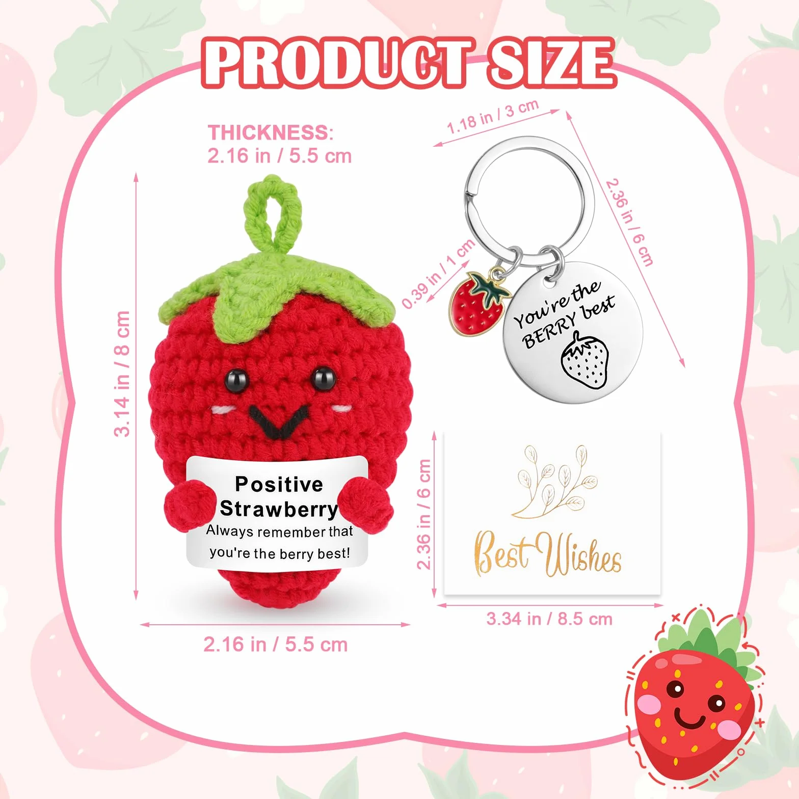 Poupée Tricotée en Laine avec Message Positif, Idée Cadeau Inspirant avec Porte-clés et Carte de Vœux