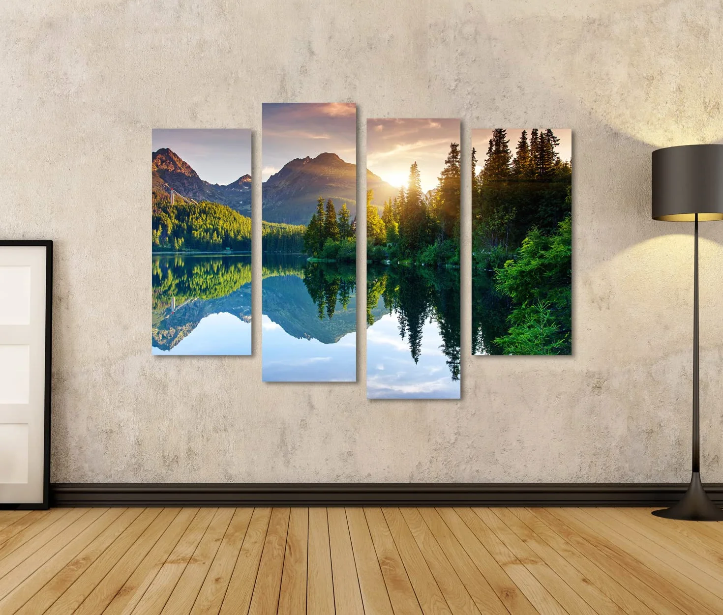 islandburner Tableau sur toile Lac de montagne dans le parc national des Hautes Tatras Strbske Pleso Slovaquie Cadre Affiche Poster Murale Tableaux