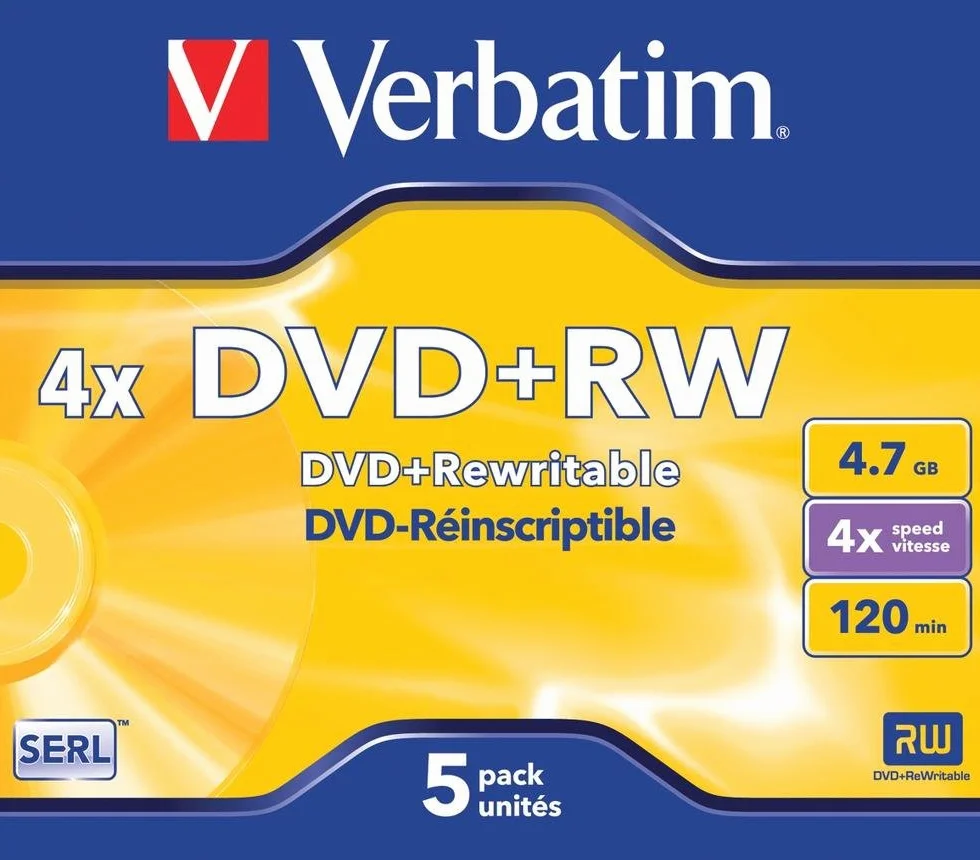 DVD+RW 4.7GB 4X 5PK Jewel Case