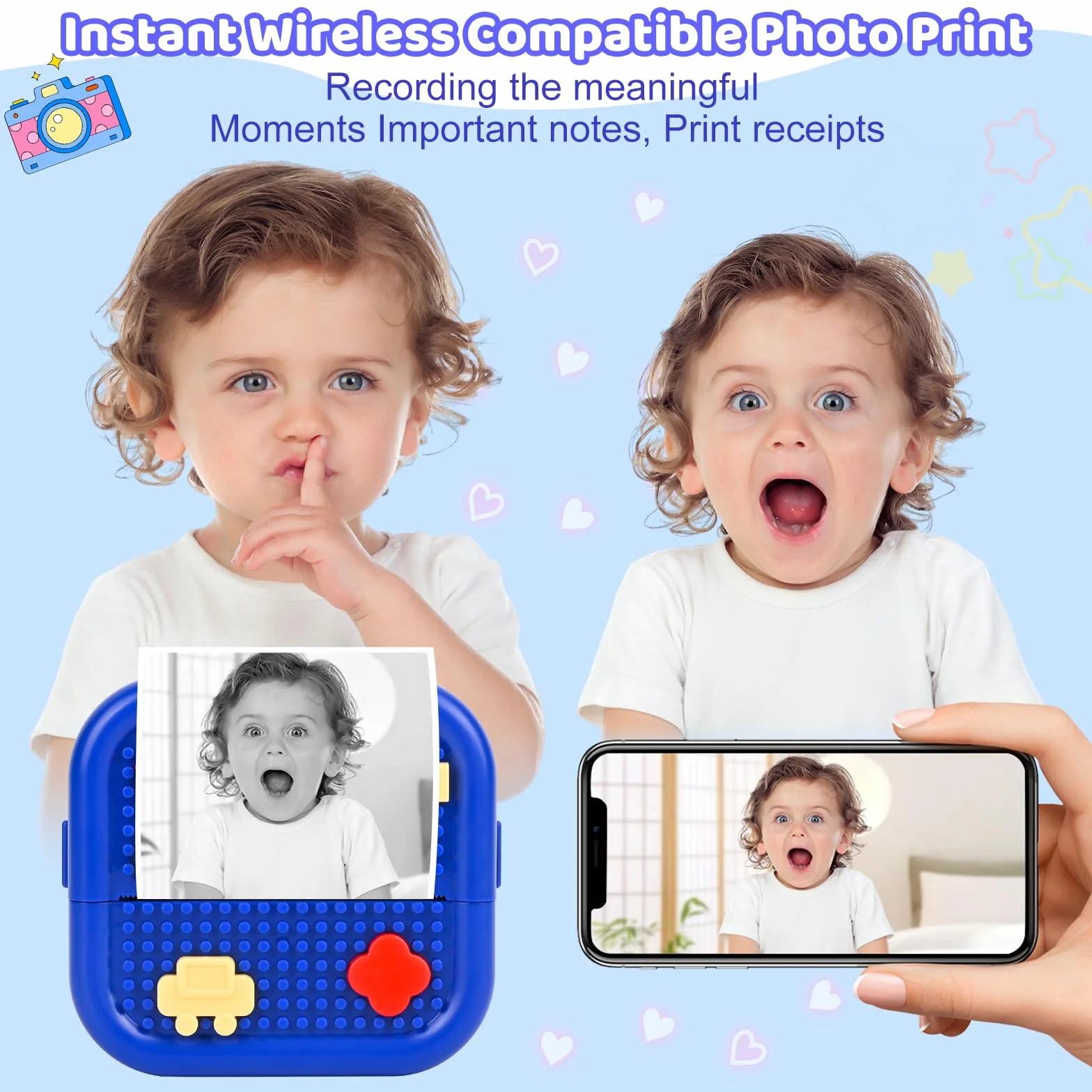 Mini drukarka, mobilna drukarka fotograficzna, przenośna mini drukarka fotograficzna, bezprzewodowa drukarka fotograficzna z 13 rolkami, do smartfona, drukarka Bluetooth, pomoc w nauce,