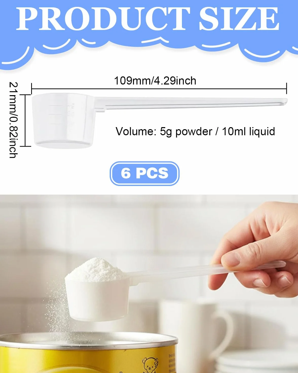 Lot de 6 cuillères doseuses transparentes avec graduation 2-5 g pour pâtisserie
