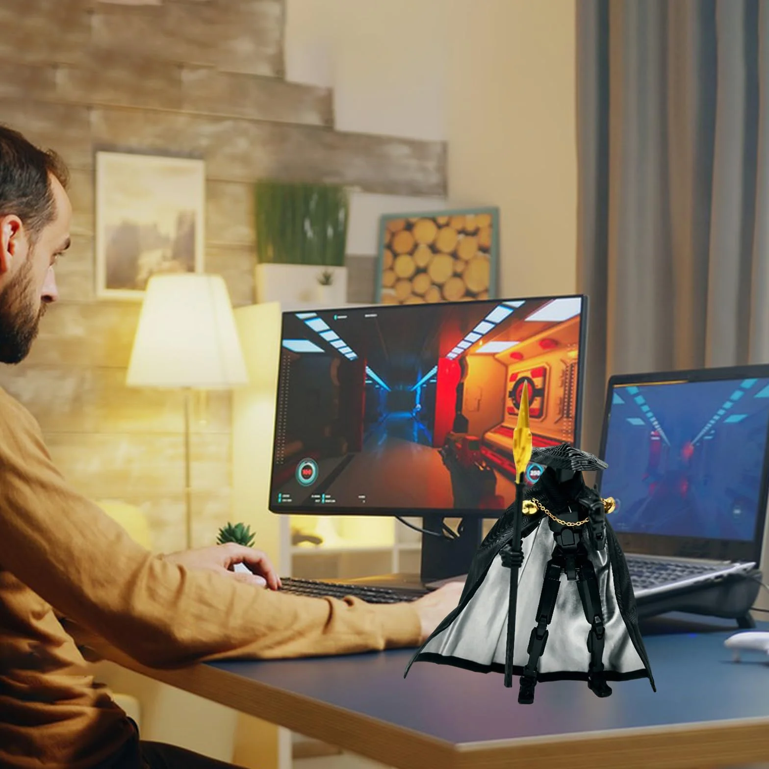 Figurine d'action T13 articulée imprimée en 3D, Cadeau Mobile pour Bureau - Tout Noir