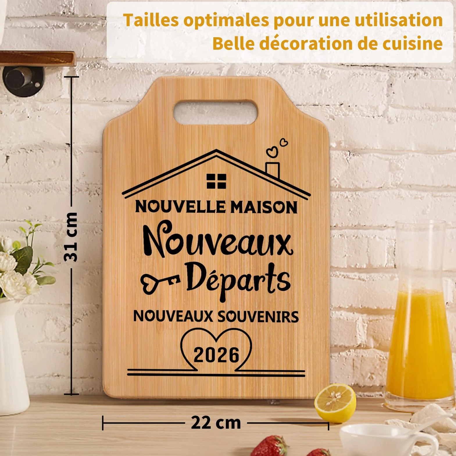 Planche à Découper en Bambou Artisanale Crémaillère Cadeau Unique