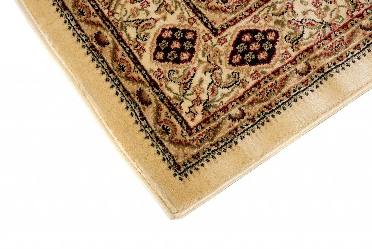 TAPISO Yesemek Tapis de Salon Chambre Salle à Manger Bureau Design Traditionnel Crème Marron Motif Ornamental Floral Médaillon Bordure Poil Court Doux Tapis Classique 200 x 300 cm