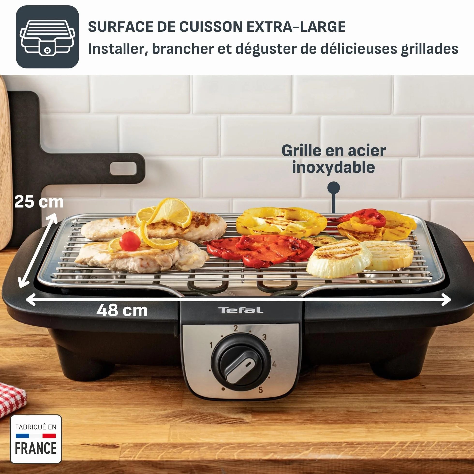 Tefal EasyGrill XXL Barbecue électrique 2500W Grille Inox Surface extra-large 5 températures Pieds Amovibles