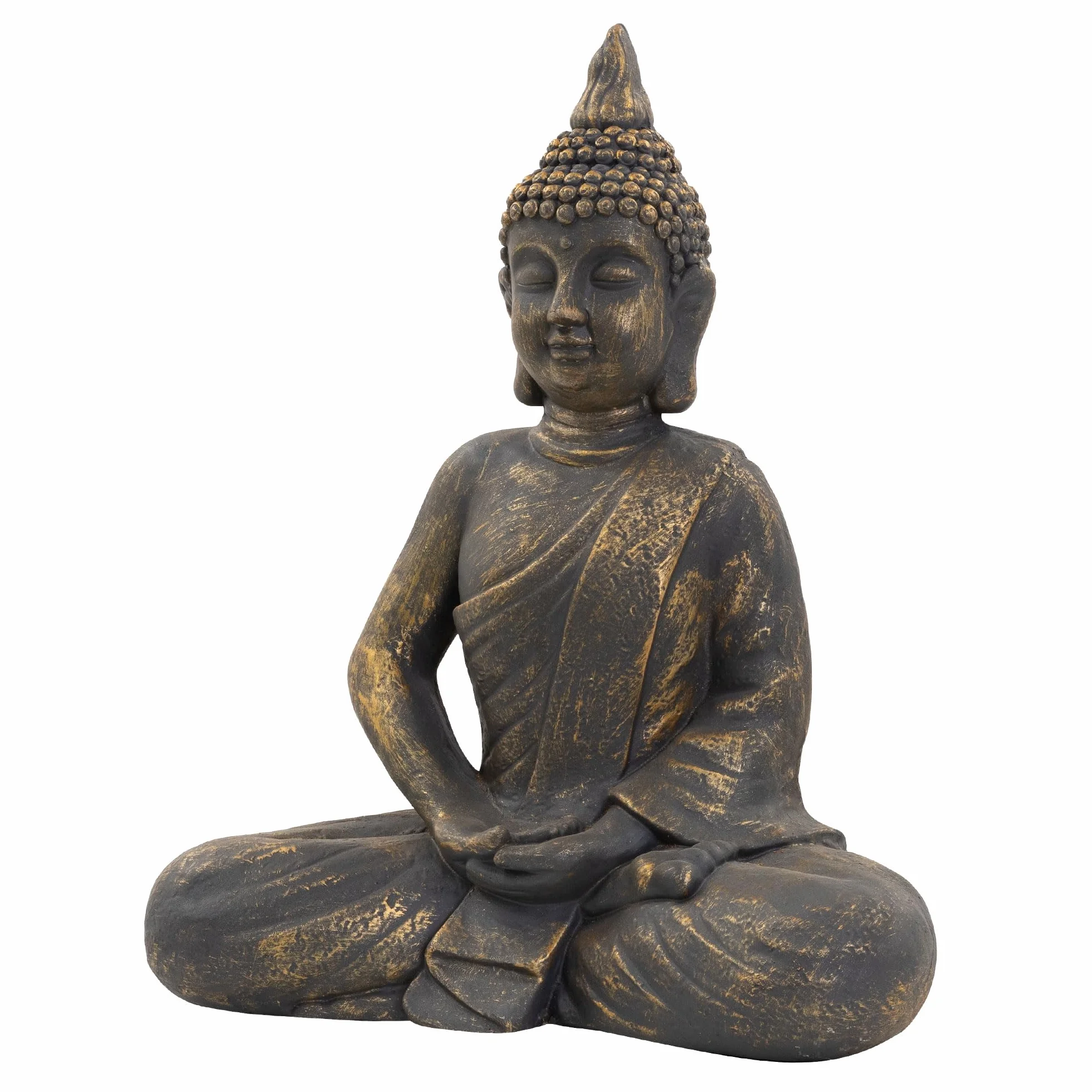 ECD Germany Statue de Bouddha Assise 50 cm Pierre Artificielle Polyrésine Aspect Bronze Sculpture Décoration Jardin Feng Shui Yoga