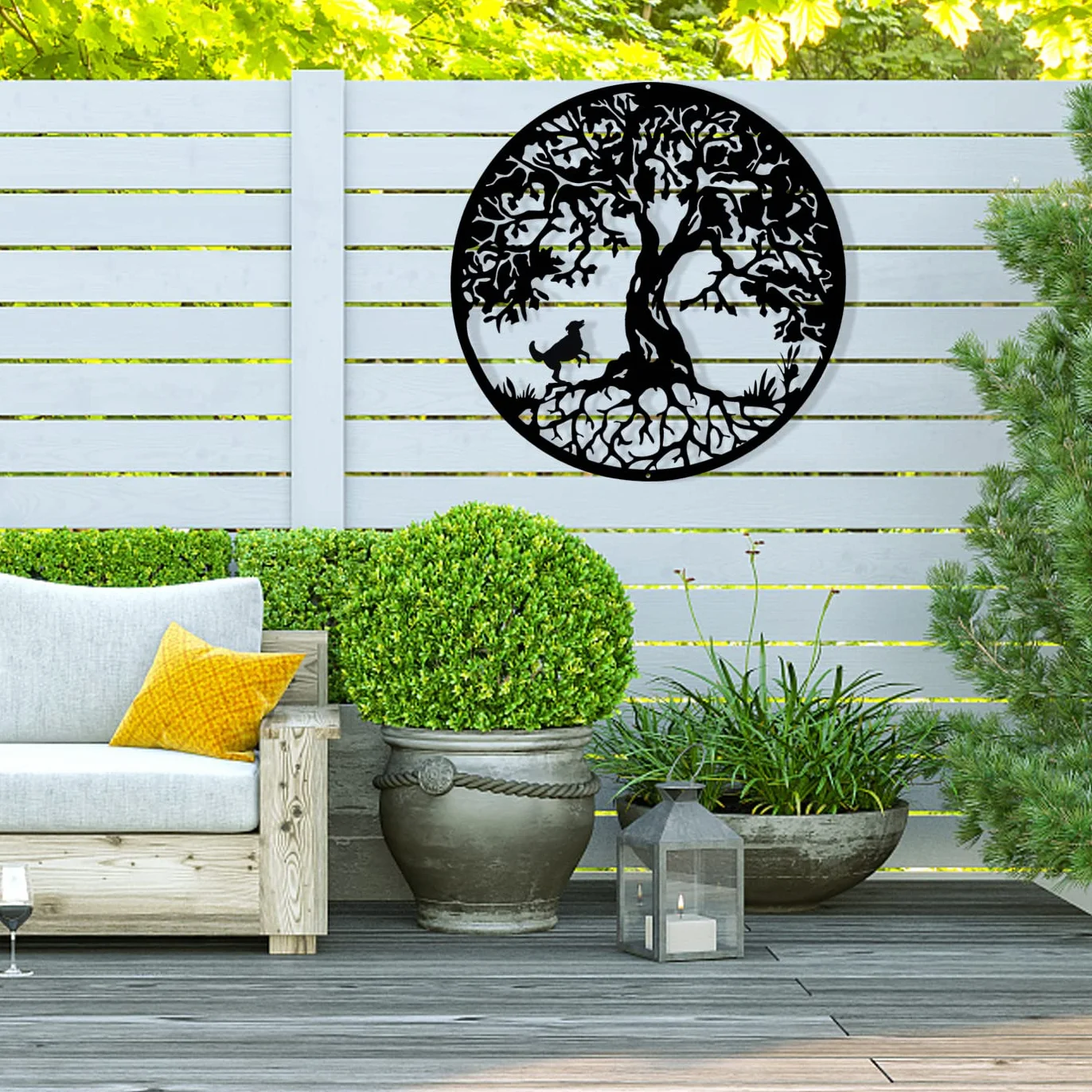 Arbre de vie avec chien Décoration Murale en Métal 50cm 19.7 pouces
