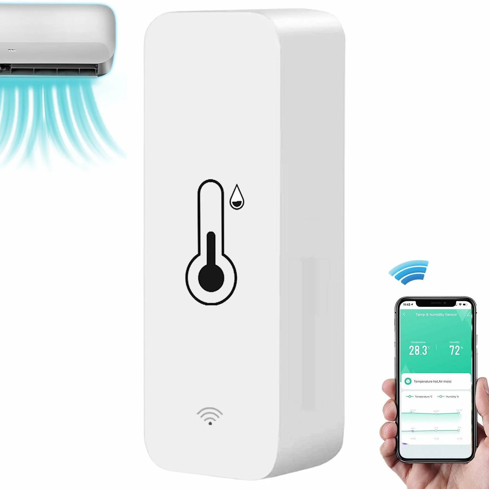 Capteur de température de congélateur WiFi Gimocool, Thermomètre Hygromètre très précis avec alertes d'application