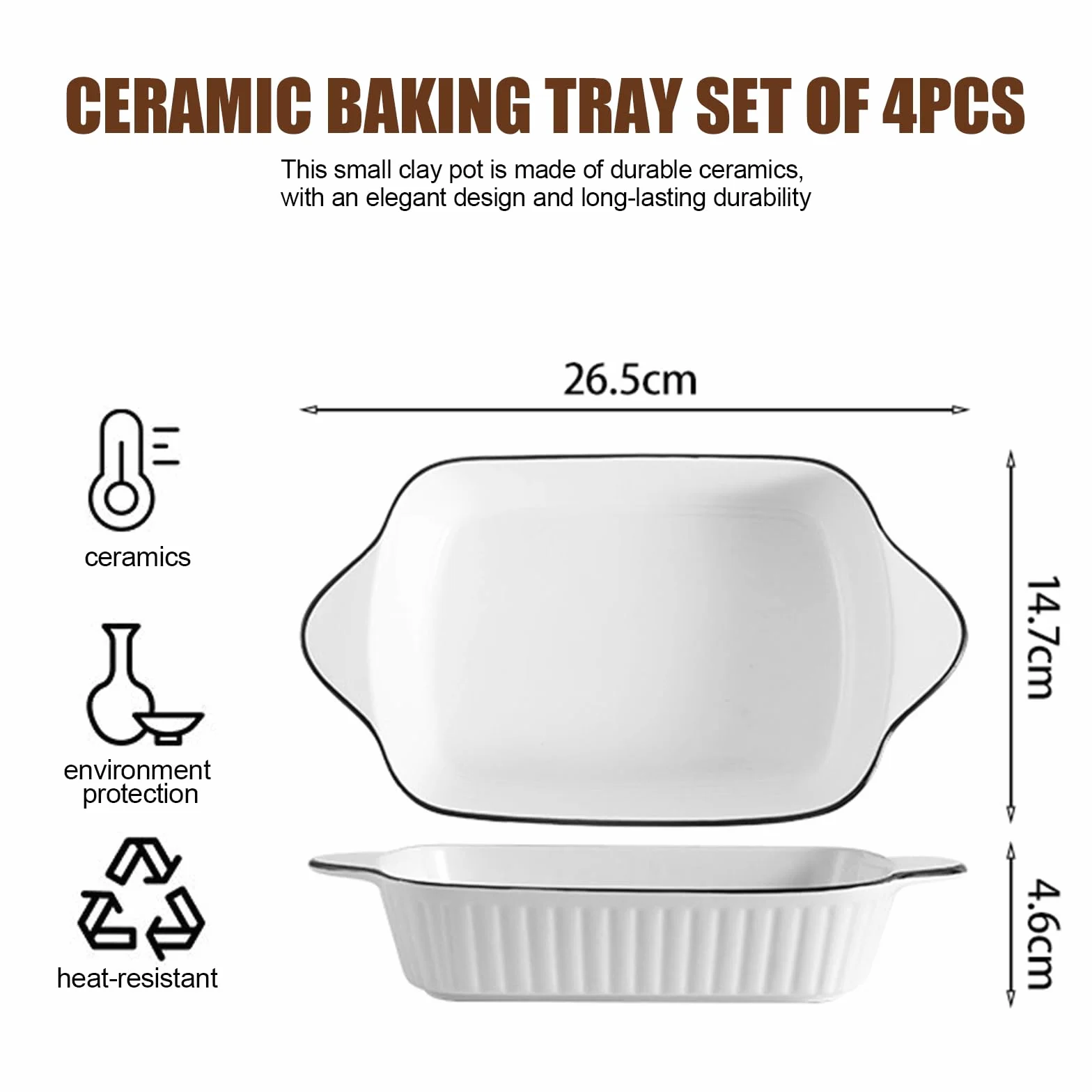 Lot de 4 Petits Plats de Cuisson en Céramique, 26,5 cm Plats de Cuisson Carrés, Plats à Four Rectangulaire En Porcelaine, Plats à Lasagnes Rectangulaires four Lasagnes, Tiramisu