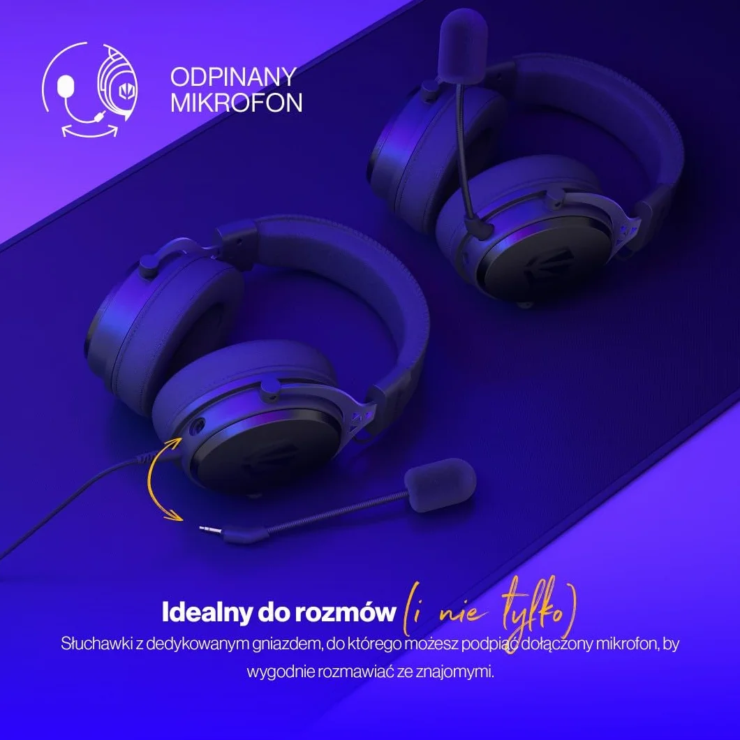 ENDORFY Viro Plus USB, słuchawki gamingowe 7.1, przetworniki 53 mm, odpinany mikrofon z pop filtrem, karta dźwiękowa USB, nausznice memory foam