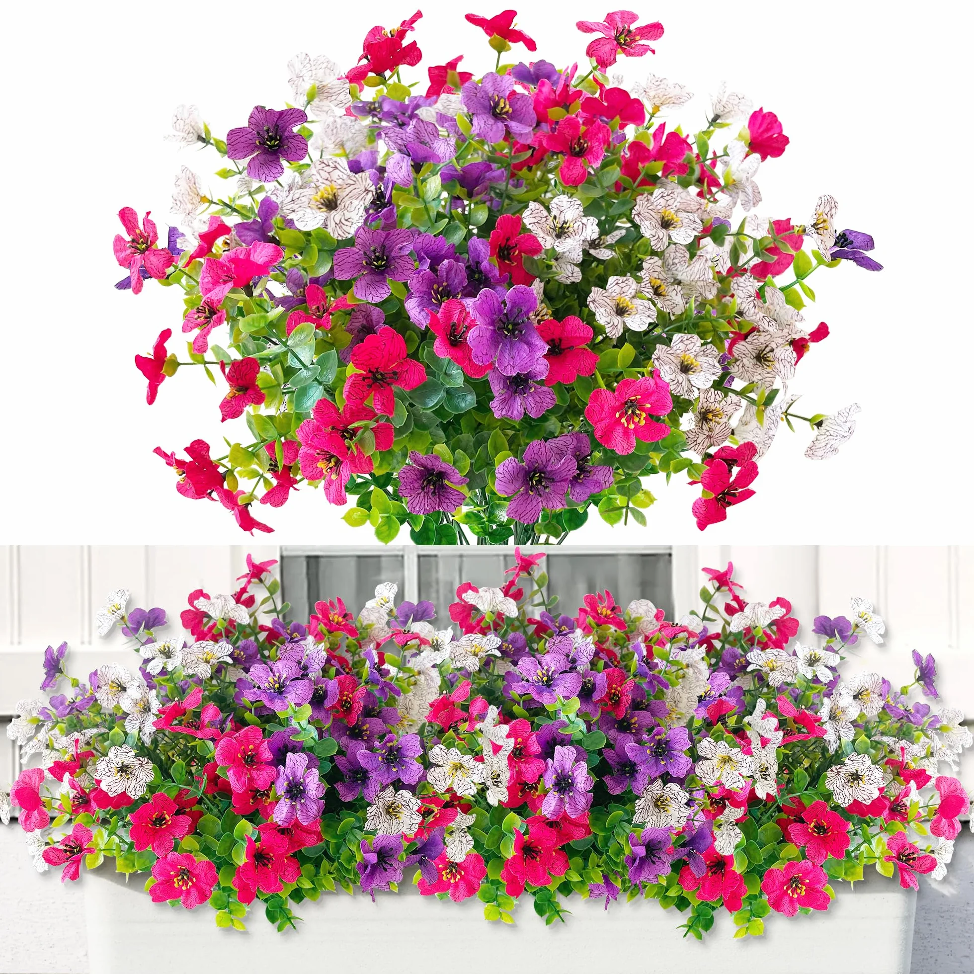 ROLLWAY Lot de 6 Fleurs Artificielles Résistant aux UV pour Extérieur - Décoration Jardin Balcon
