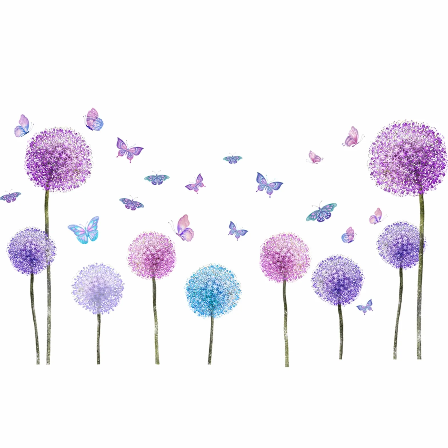 Stickers Muraux FLEURS de PISSENLIT violets 110x62 cm Autocollant Mural Fleurs Pastel Lilas Plantes Déco Murale Chambre