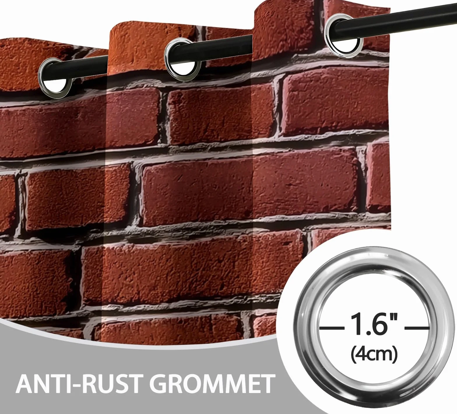 Rideaux Isolants 110L x 215H cm 2 Panneaux Design Mur de Briques Anti-Chaleur Rouge