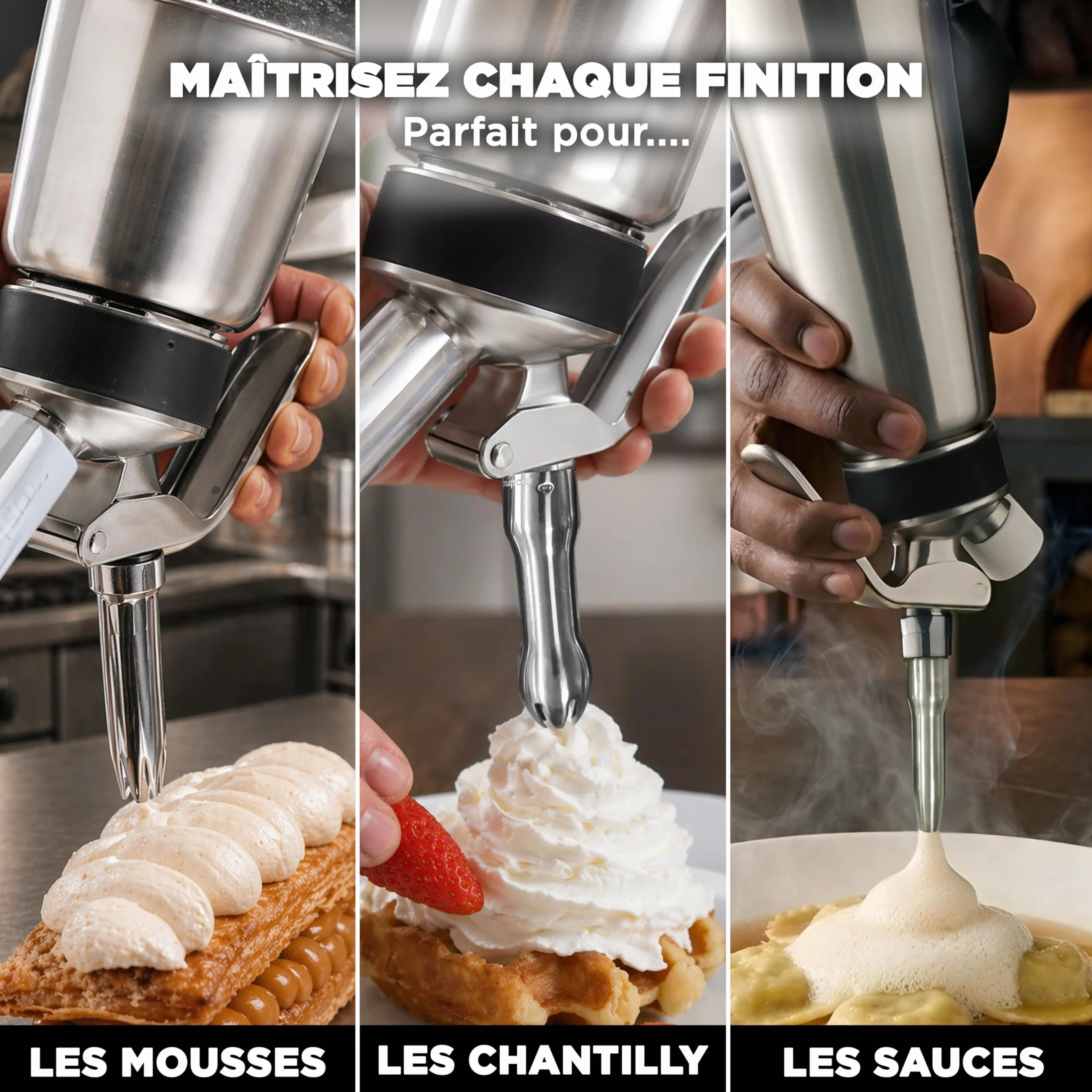 Mastrad Siphon Professionnel 0,5 L Inox Ultra Résistant Sauces Crèmes Chantilly Mousses