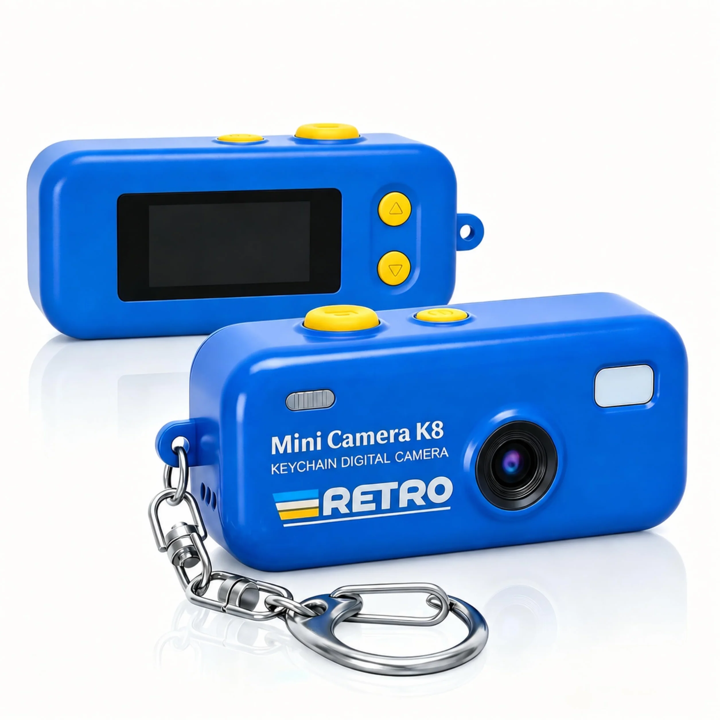 Aparat Cyfrowy na Breloku KoveYzao, Mini Aparat 1080P z Kartą 8 GB, Nagrywanie Zdjęć i Filmów, 12 Filtrów oraz Zoom 16X, Aparat 64 Megapikseli dla Początkujących, Nastolatków i Dorosłych (Niebieski)