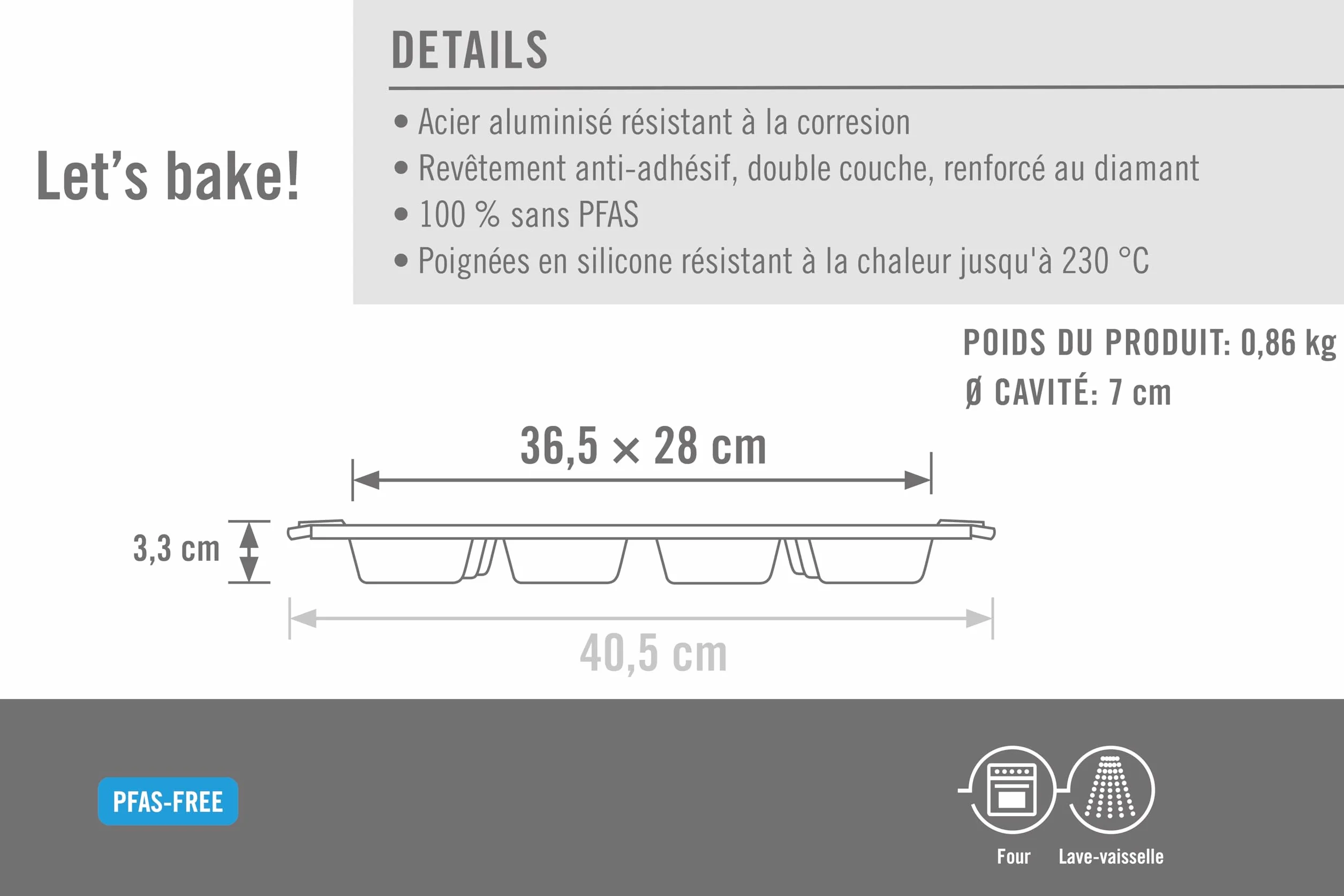 Woll – Bakeware moule à muffins 12 cavités – antiadhésif, acier aluminisé, poignées en silicone – sans PFAS – résiste jusqu’à 230 °C – noir