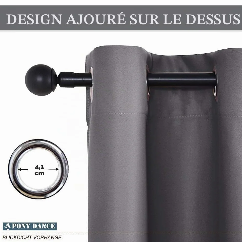 PONY DANCE Rideau Occultant Anti Chaleur Anti Froid 132x210cm Gris Lot de 1 Panneau