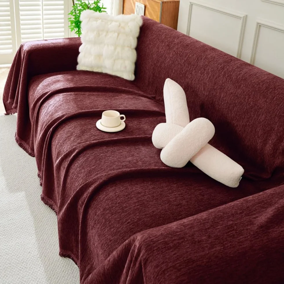Housse Anti-Poussière Canapé Chenille Highdi Moderne, Lavable Couverture Protège Chat Anti Griffe, Moutarde 230x340cm