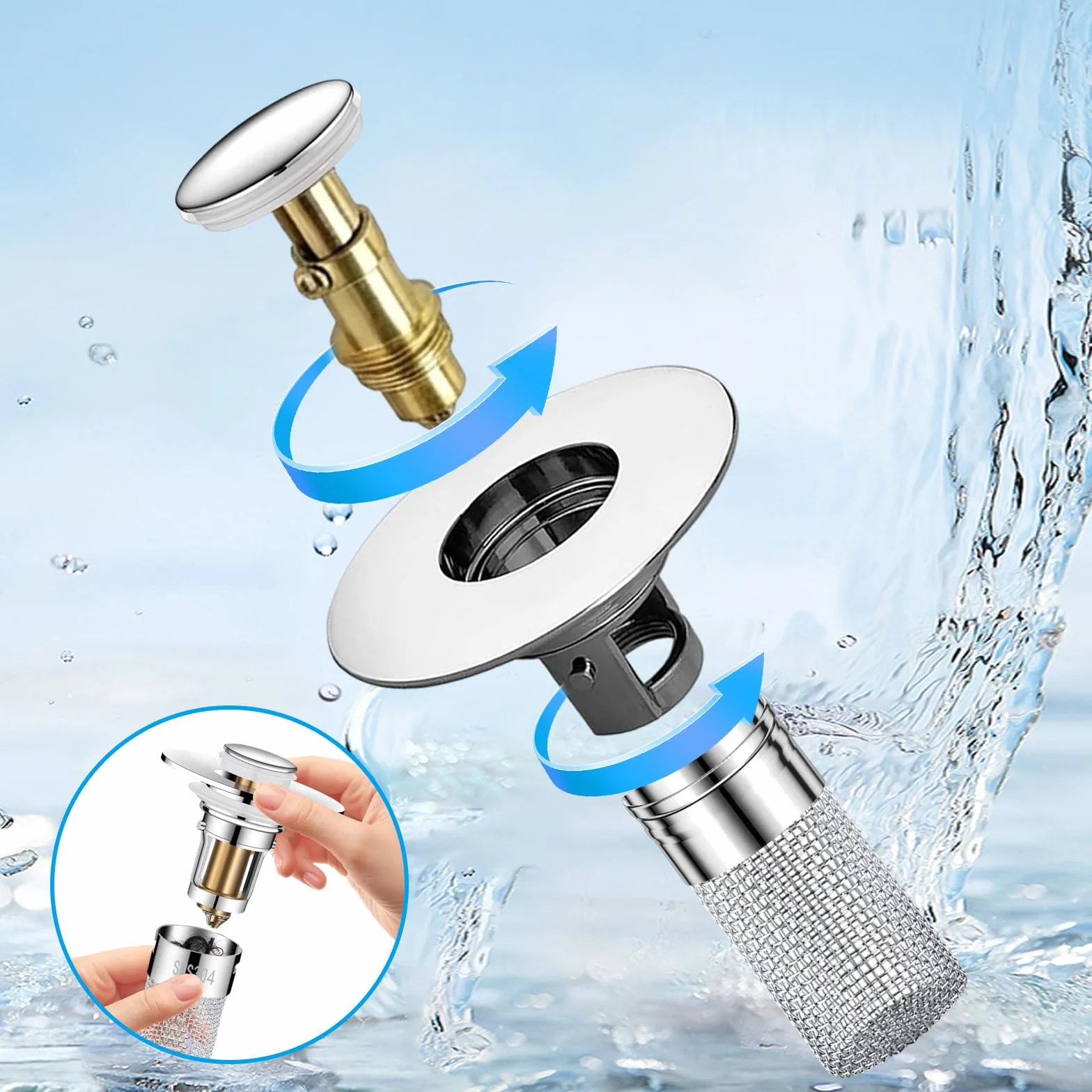 Bonde de Lavabo Universel 26-40mm/30-45mm avec Filtre Anti-Clogging 1 pièce