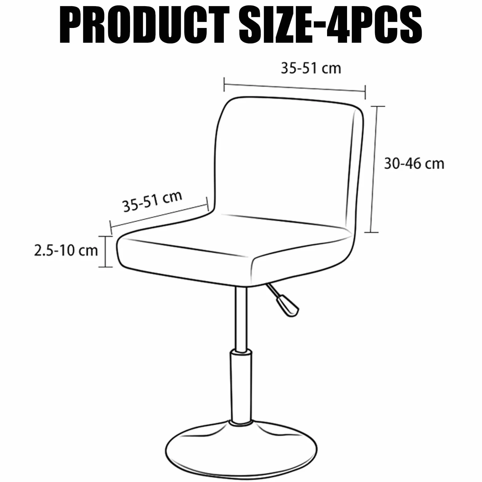 Housses de tabouret de bar extensibles noires 4 pièces lavables avec dossier