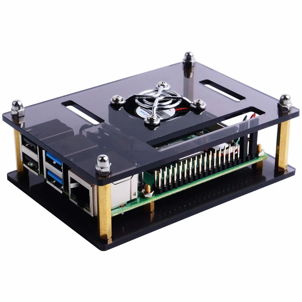 GeeekPi Akrylowa obudowa do Raspberry Pi 4 i 3, Raspberry Pi etui z wentylatorem do 3/2 (B/B +), brązowa