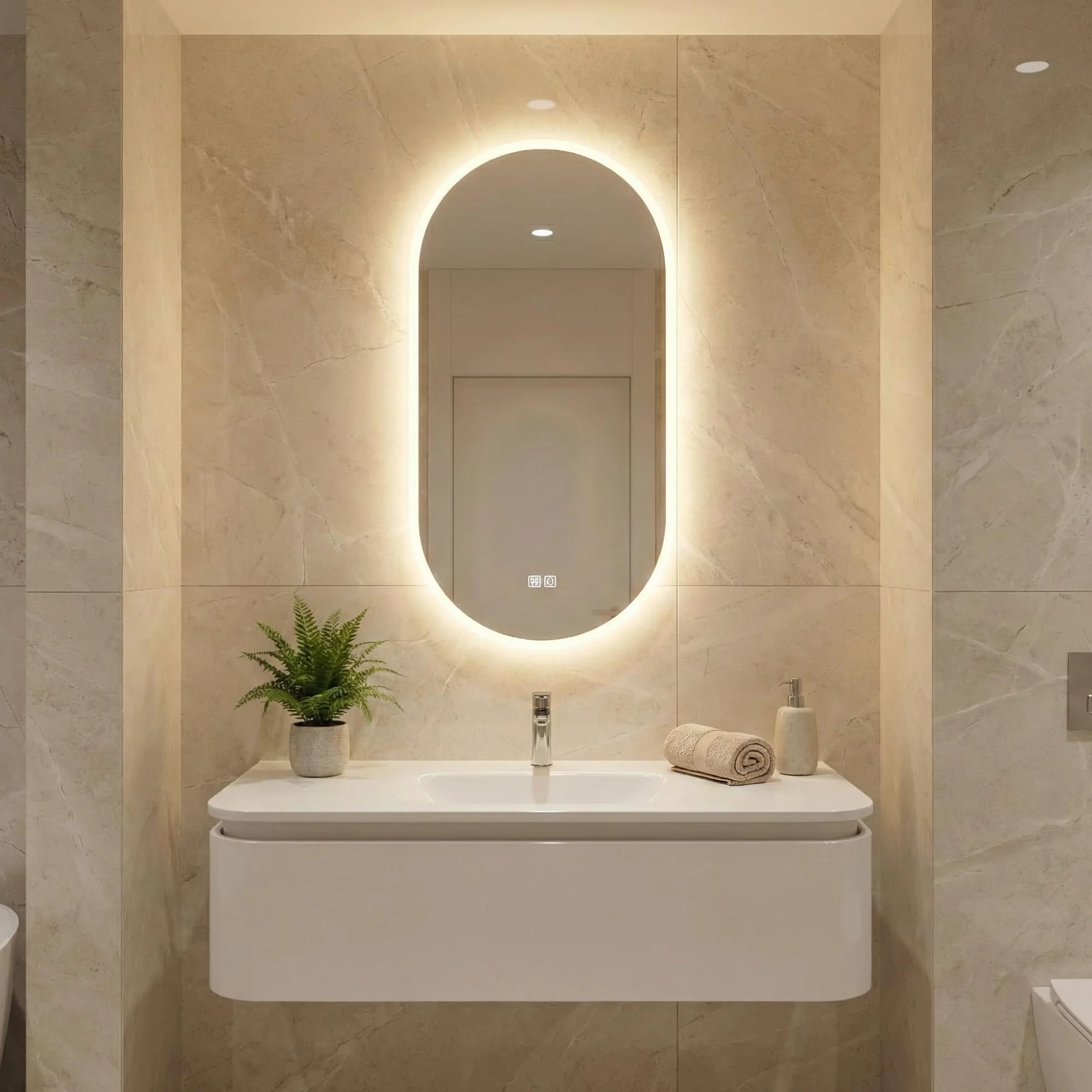 Bayt Miroir de Salle de Bain Ovale avec Éclairage LED, Anti-Buée, 2 Modes d’Éclairage, Miroir Mural 50 x 90 cm