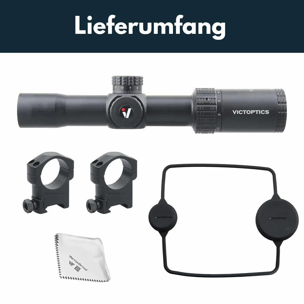 Victoptics OPSL32 S4 1,5-6 x 28 luneta celownicza do uprawiania sportu, airsoft i polowania, wiatrówka celownicza, celownik karabinowy, zakres Rifle, obszerne akcesoria