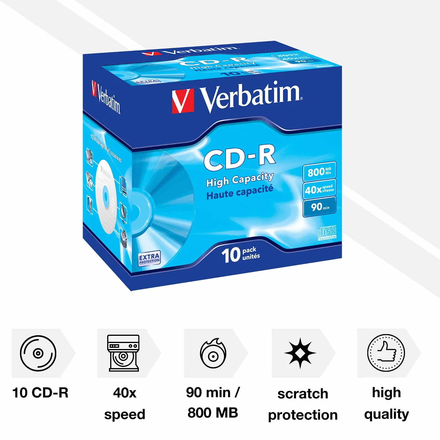 Verbatim CD-R 90 min 40X 800 MB Extra Protection Jewel Case 10 sztuk