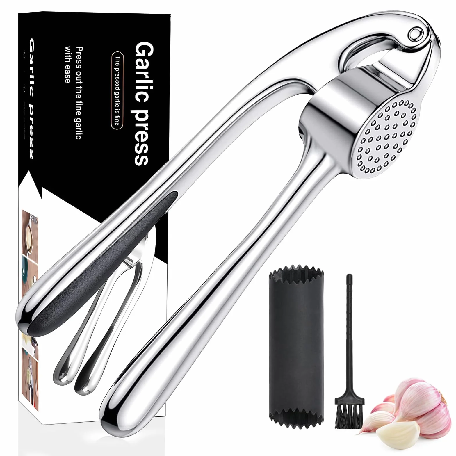 Presse-Ail Inox de Cuisine Professionnelle, Broyeur d'Ail Argenté