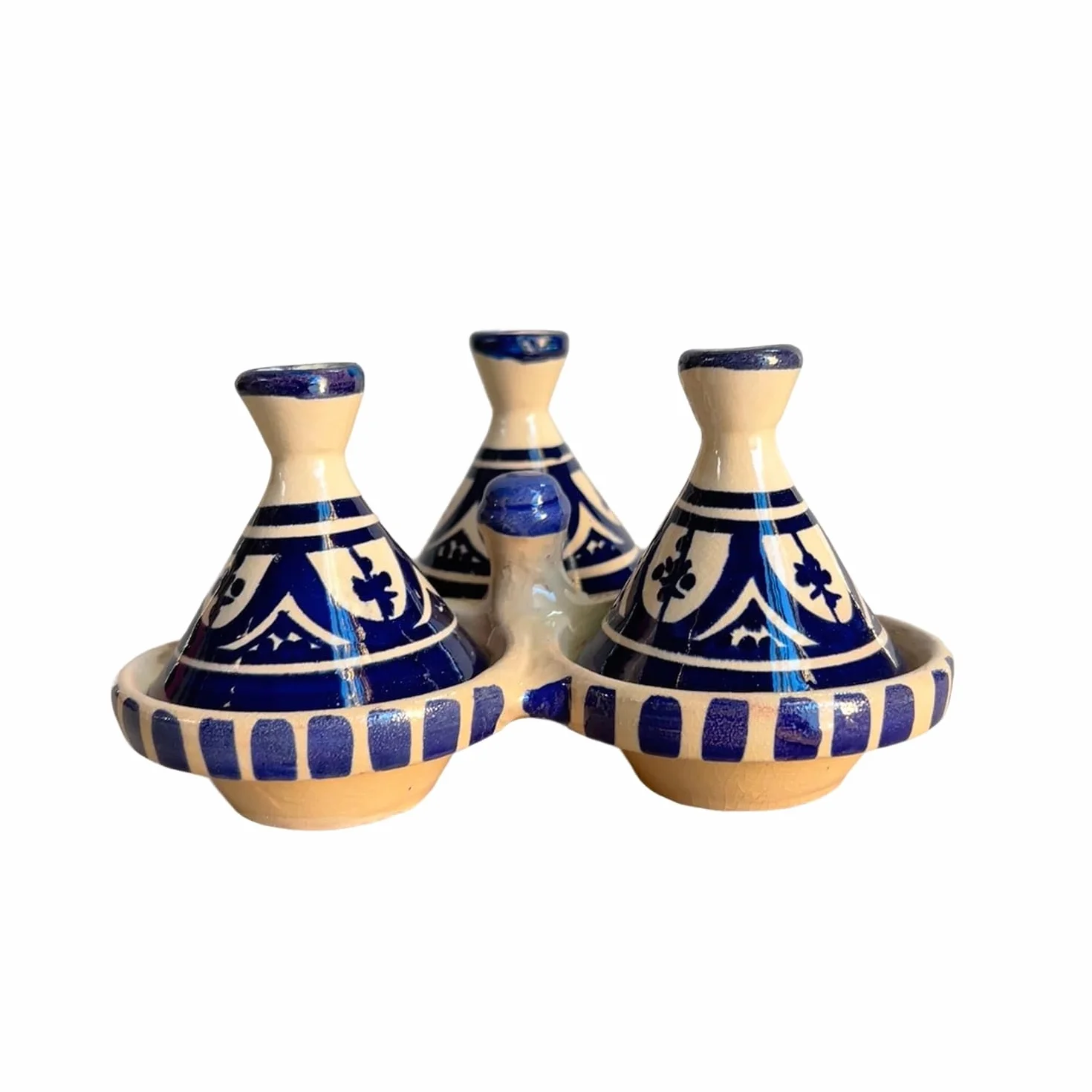 Mini Tajine Triple Porte Épices en Céramique Terre cuite Marocaine de Safi - Élégance Artisanale 3012250805 Tunisie Turquie Ethnique Modno