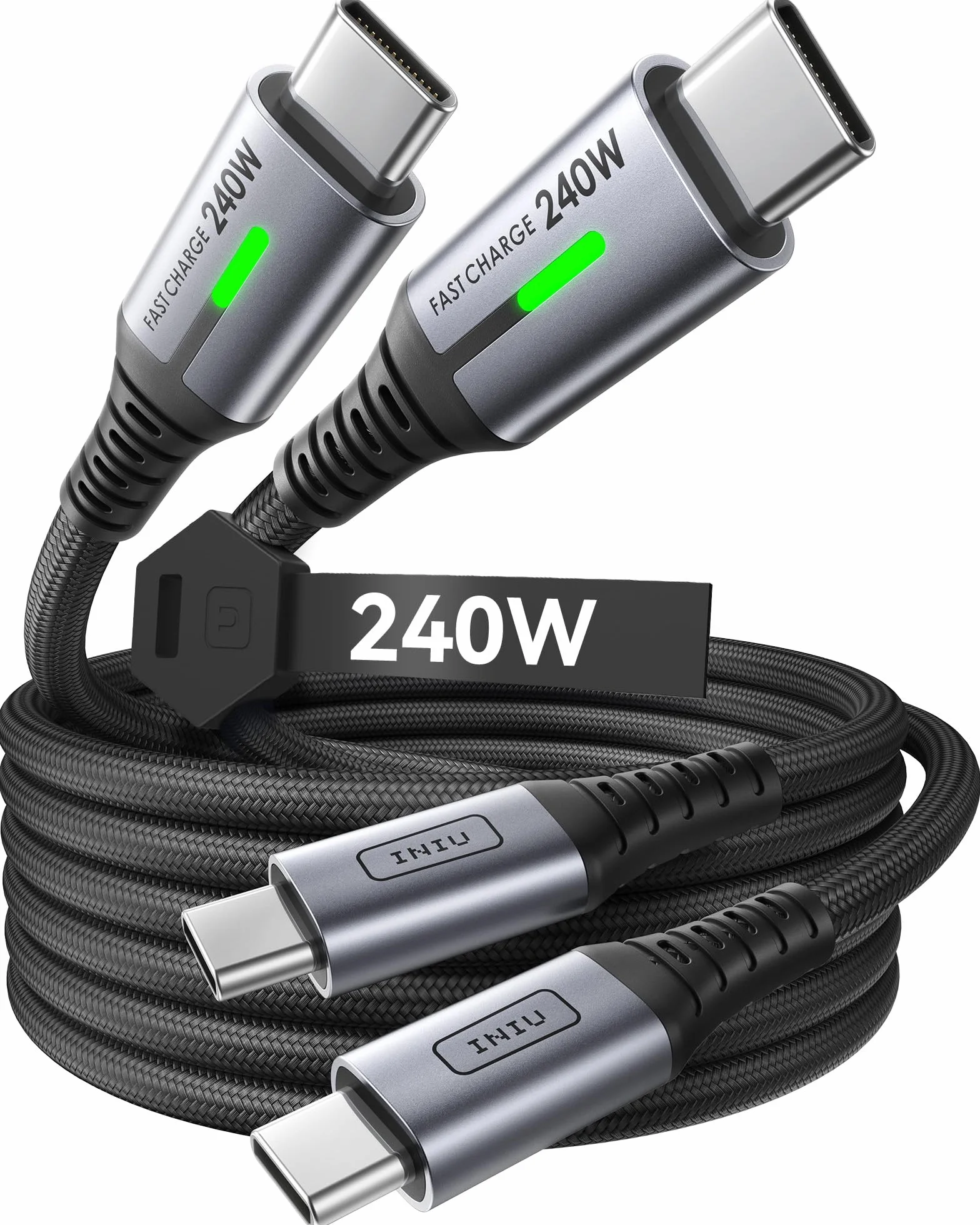 INIU Kabel USB C na USB C 240W [2M, 2 Sztuki], 48V/5A PD 3.0 Typu C Szybkie Ładowanie, Nylonowy pleciony Kabel Ładowarki USB-C do iPhone 16 15 Pro Max Plus Samsung Galaxy S24 S23 iPad MacBook Google