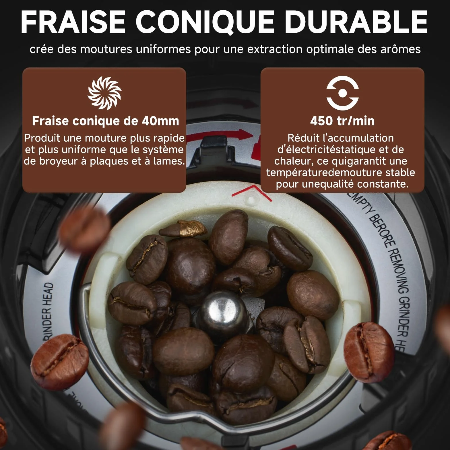 AMZCHEF Moulin à Café Électrique avec 48 Réglages de Mouture, Système Antistatique, Écran Tactile LCD, Réservoir à Grains 300 g, Meule Conique en Acier Inoxydable, pour Expresso et Café Filtre
