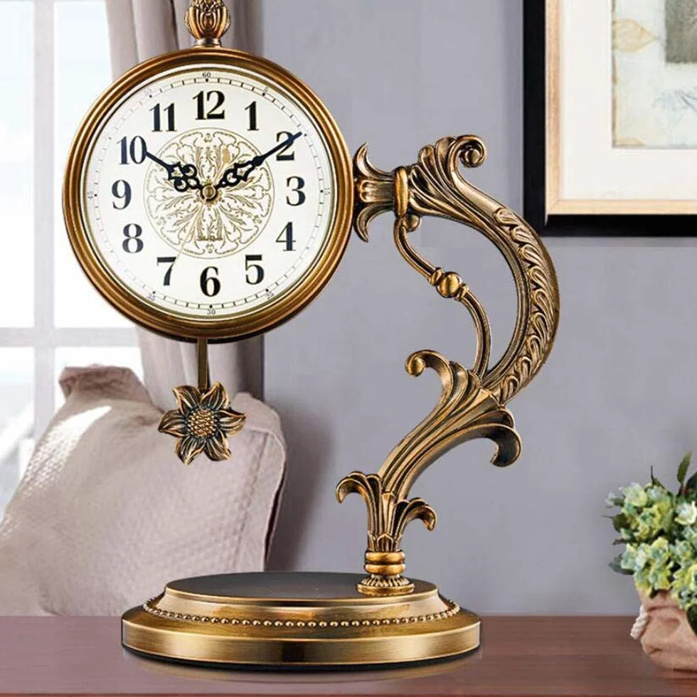 Horloge de cheminée Pendule cuivrée pour Salon Grande Horloge Bureau étude Piles