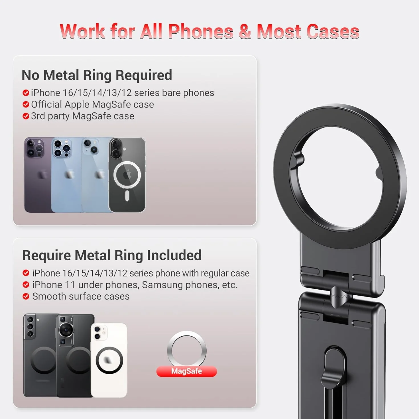 PROfezzion Podróżny uchwyt na telefon, bezpieczny lot, uchwyt na telefon, obracany o 360°, do iPhone'a 16, 16 Plus, 16 Pro, Max, serii 15, 14, 13, 12, z bezpiecznym etui, do samolotu, pociągu, biurka,