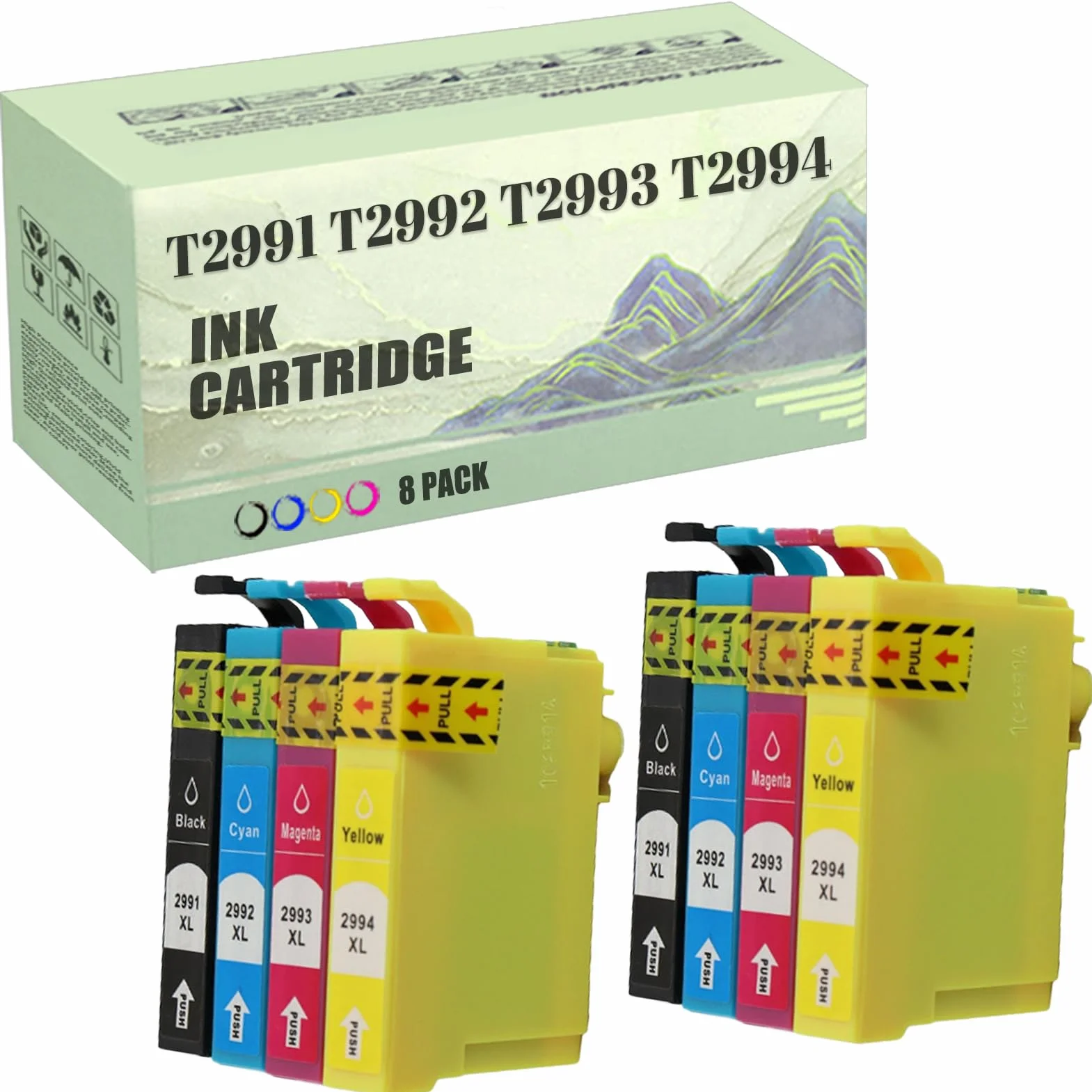 Cartouches d'encre EPSON T2991 T2992 T2993 T2994 Compatibles pour XP-235 XP-245 XP-247 XP-332 XP-335 XP-342 XP-345 XP-432 XP-435 XP-442 XP-445 8 Pack