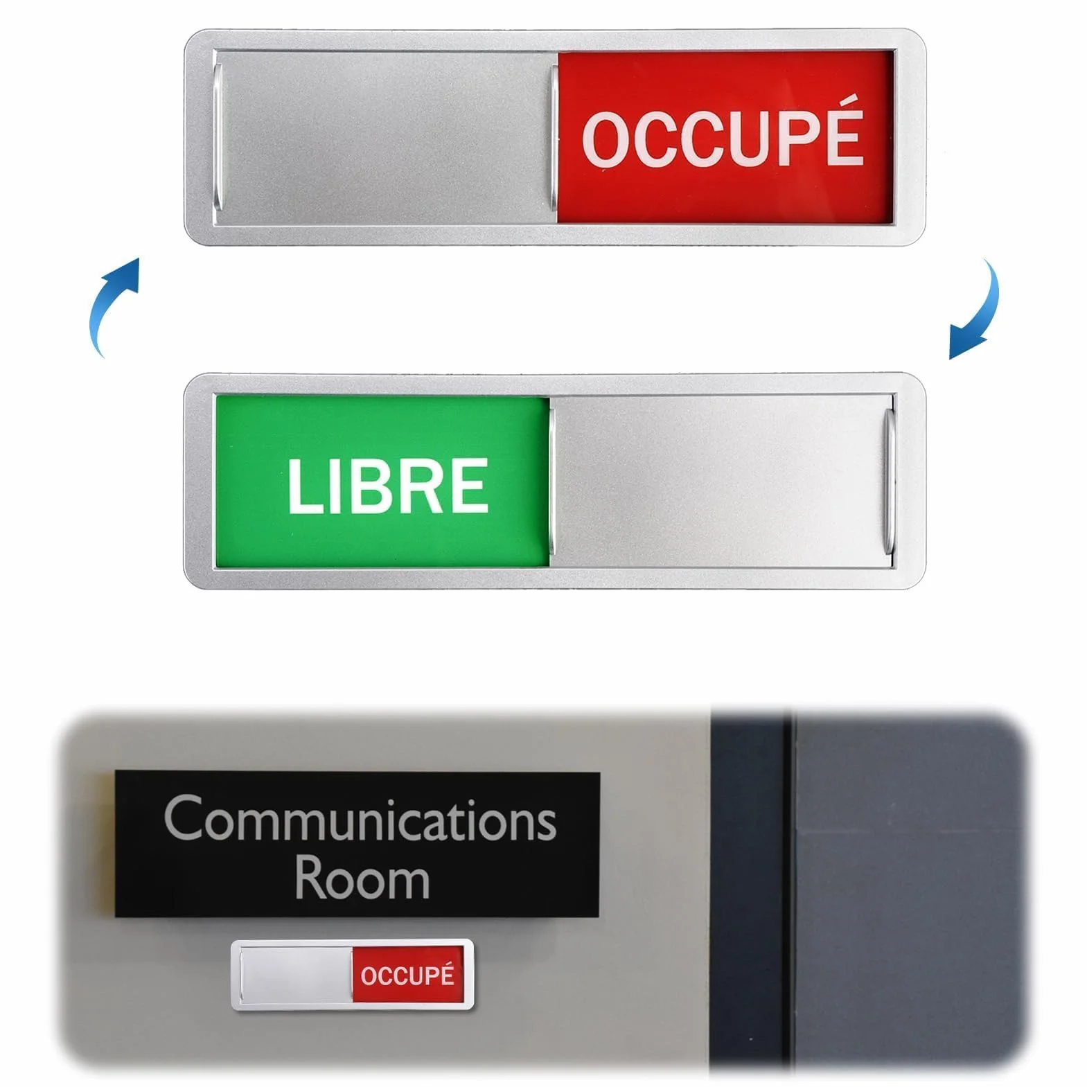 Panneaux de Porte Libre/Occupé Magnétiques Argent 17,7x5,2cm Pour Toilettes École Bureaux