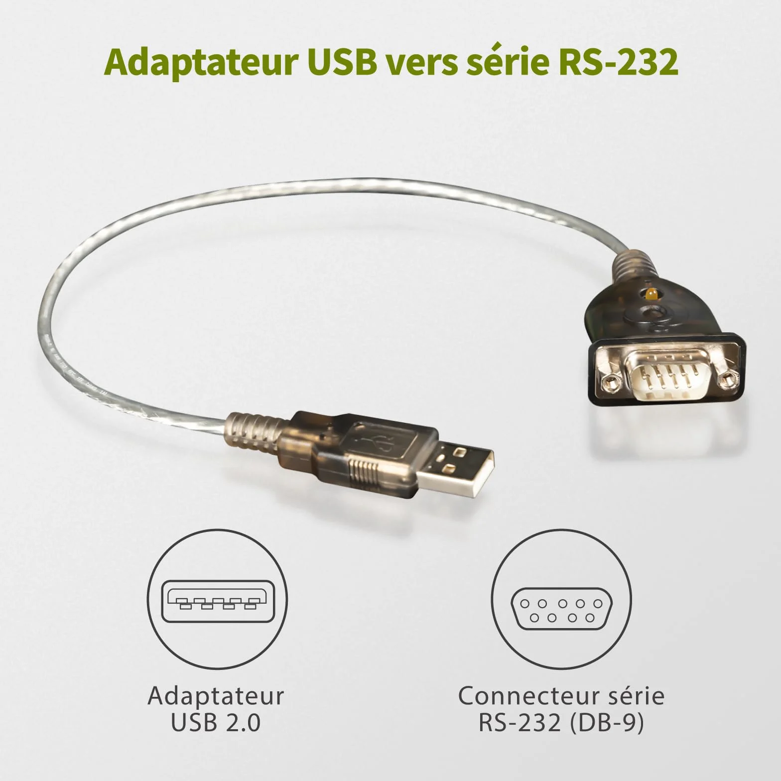 IOGEAR Câble RS232 USB Adaptateur DB-9 mâle, transfert de données 230 Kbps, USB 2.0