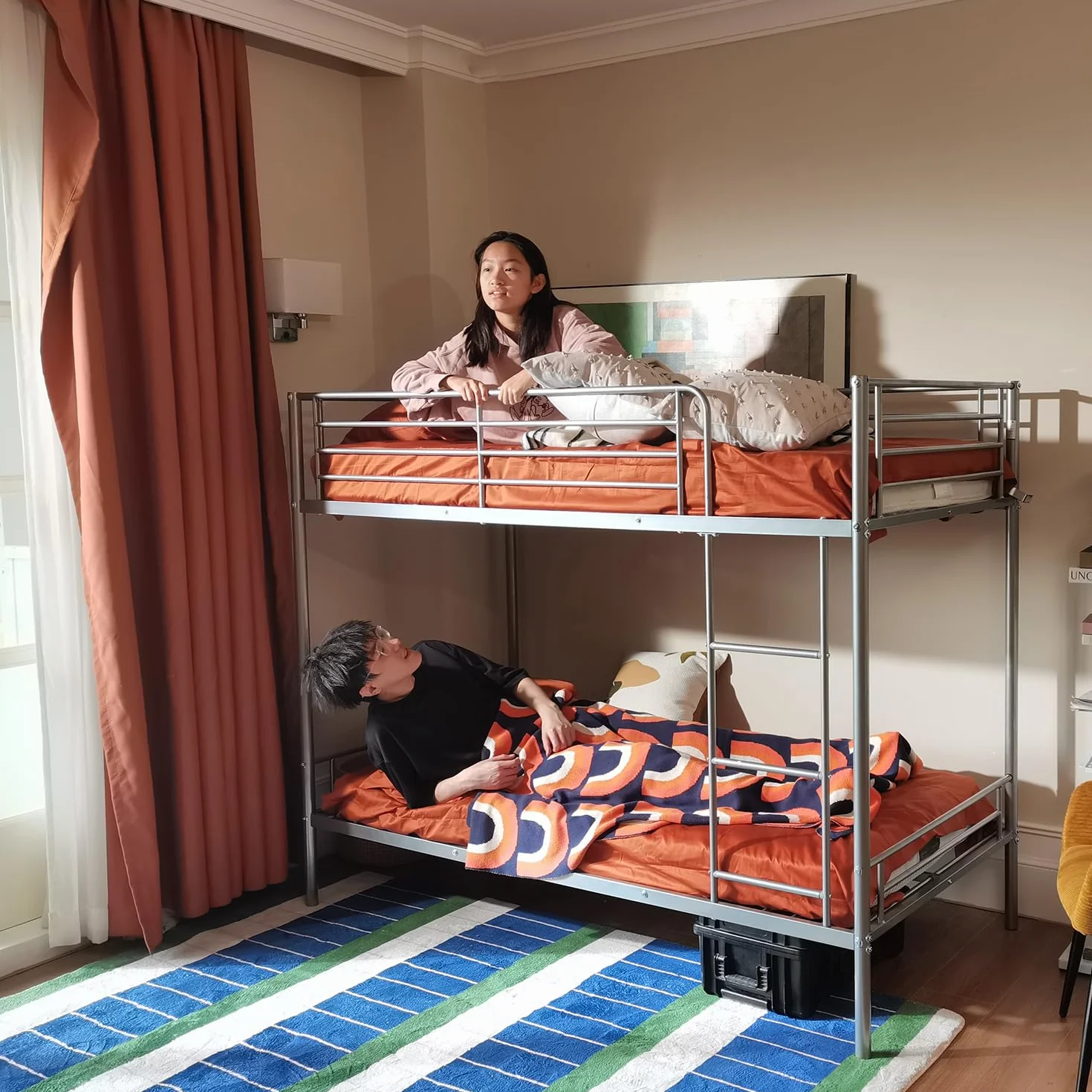 Meuble Cosy Lit superposé 2 Personnes Cadre de Lits 90x190cm en métal pour Enfant Chambre à Coucher Maison, Gris