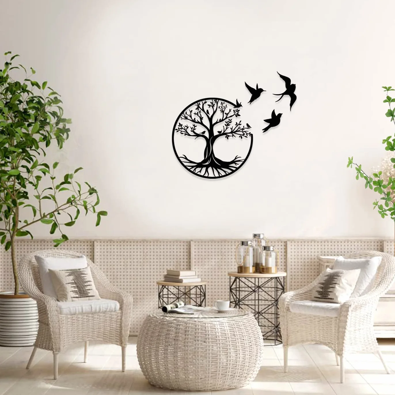 Pduoduo 30cm Arbre de vie en métal Décoration Murale avec Petit oiseau pour Jardin Maison (11.8 pouces)