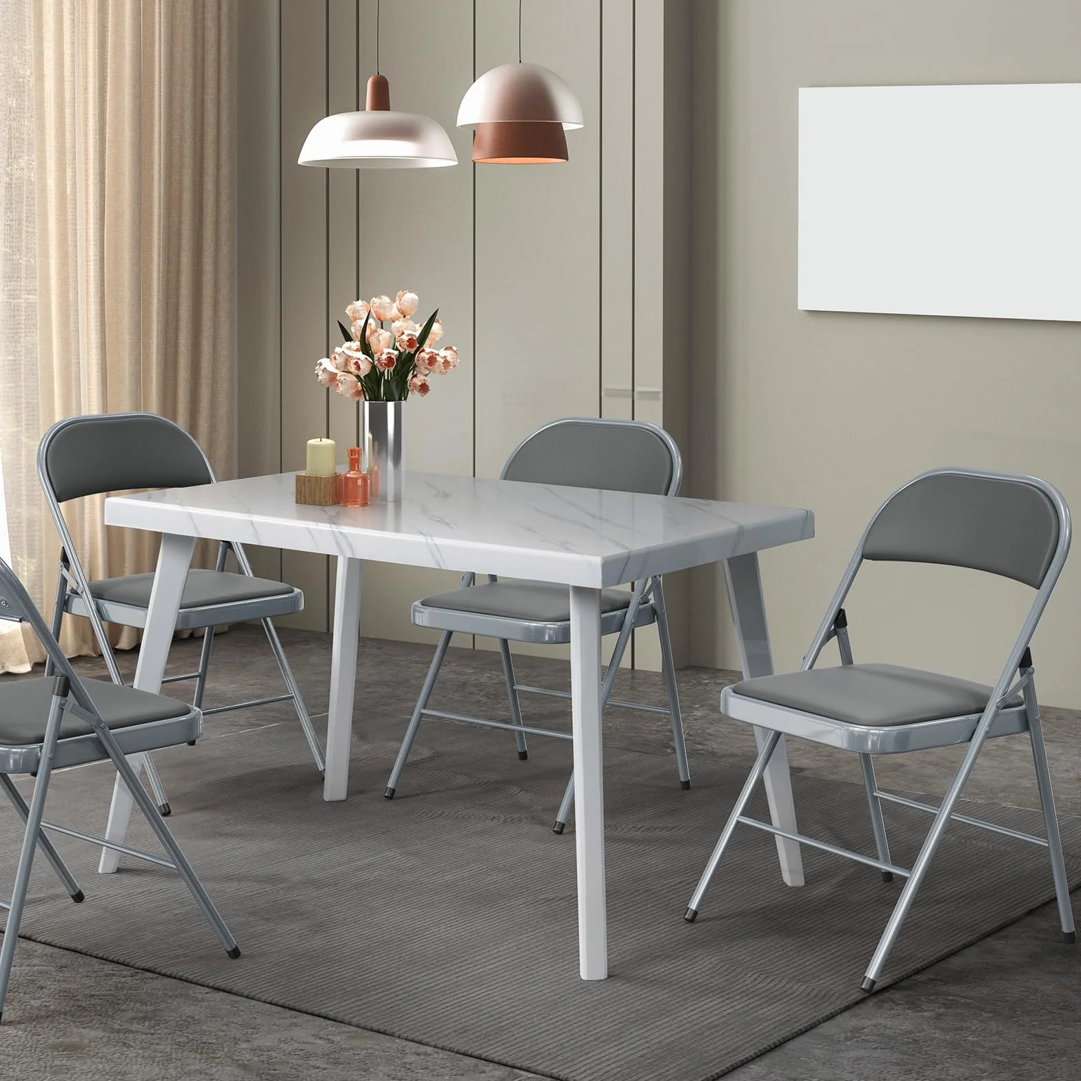 Bonnlo Lot de 6 Chaises Pliantes avec Assie en PU, Empilables et Portables, avec Structure en Fer Supportant Jusqu'à 158 kg, Idéales pour la Maison, le Bureau, les événements ＆ les Fêtes (6, Gris, PU)