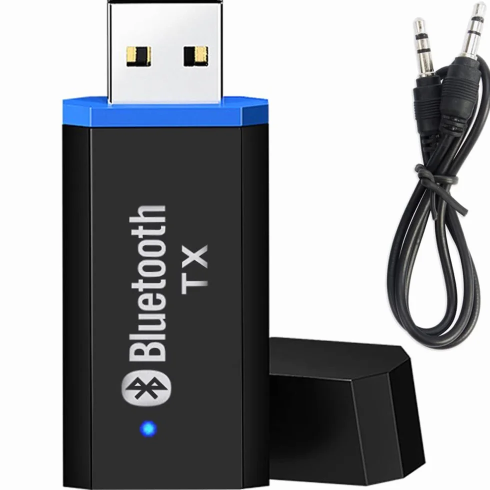 Retoo Adapter USB AUX Bluetooth 5.0 z Kablem 3,5 mm Nadajnik Bluetooth Audio Kompatybilny z Samochodowym Systemem Audio Bezprzewodowa Pamięć Klucz Plug and Play