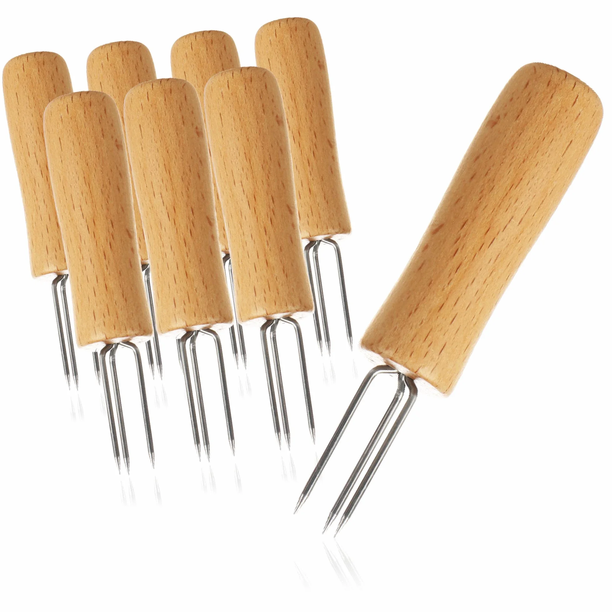 COM-FOUR® fourche à maïs 3 dents acier inoxydable antirouille brochettes réutilisables 08 pièces bois
