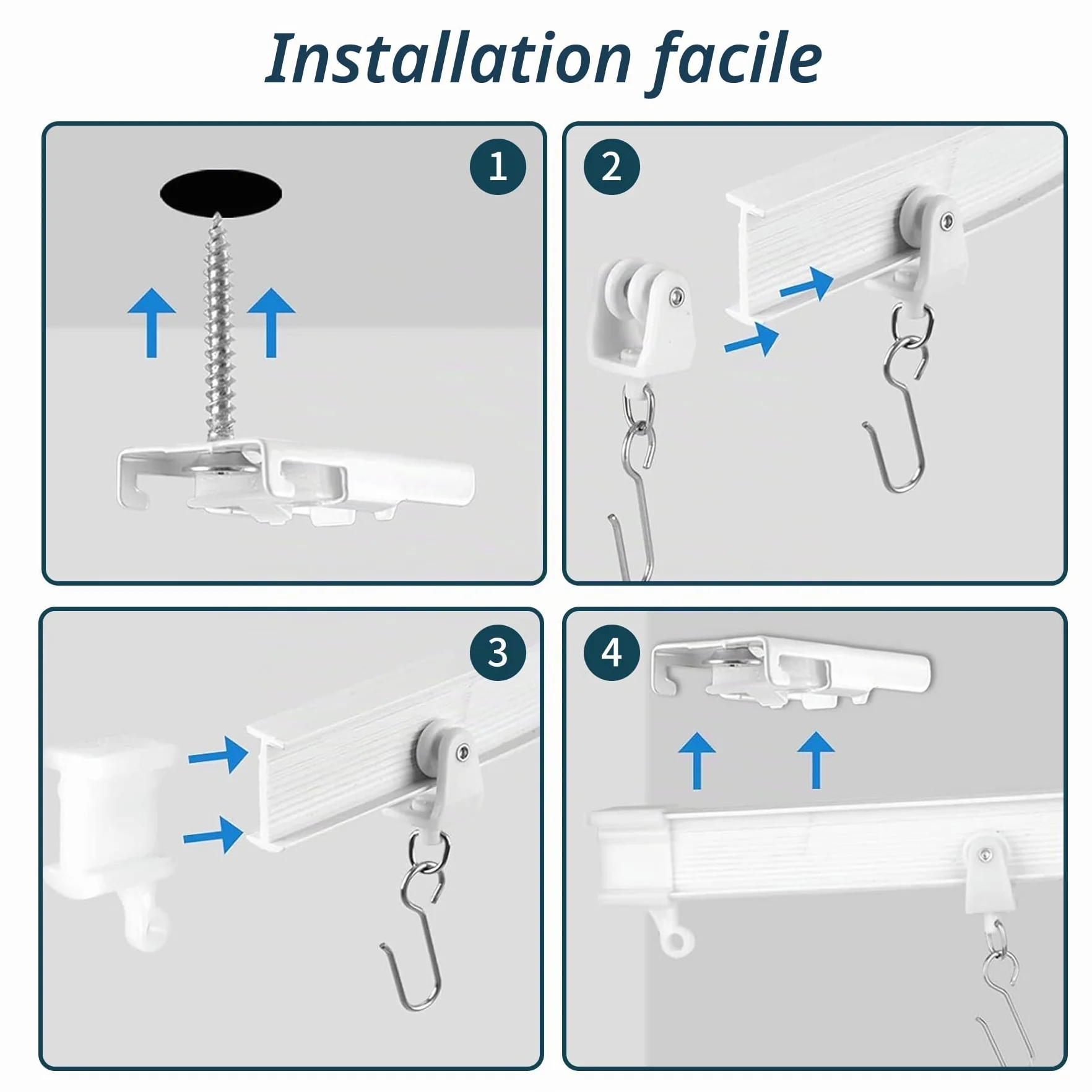Rail Rideaux Plafond Flexible Courbé PVC Acier Inoxydable 3 M Blanc