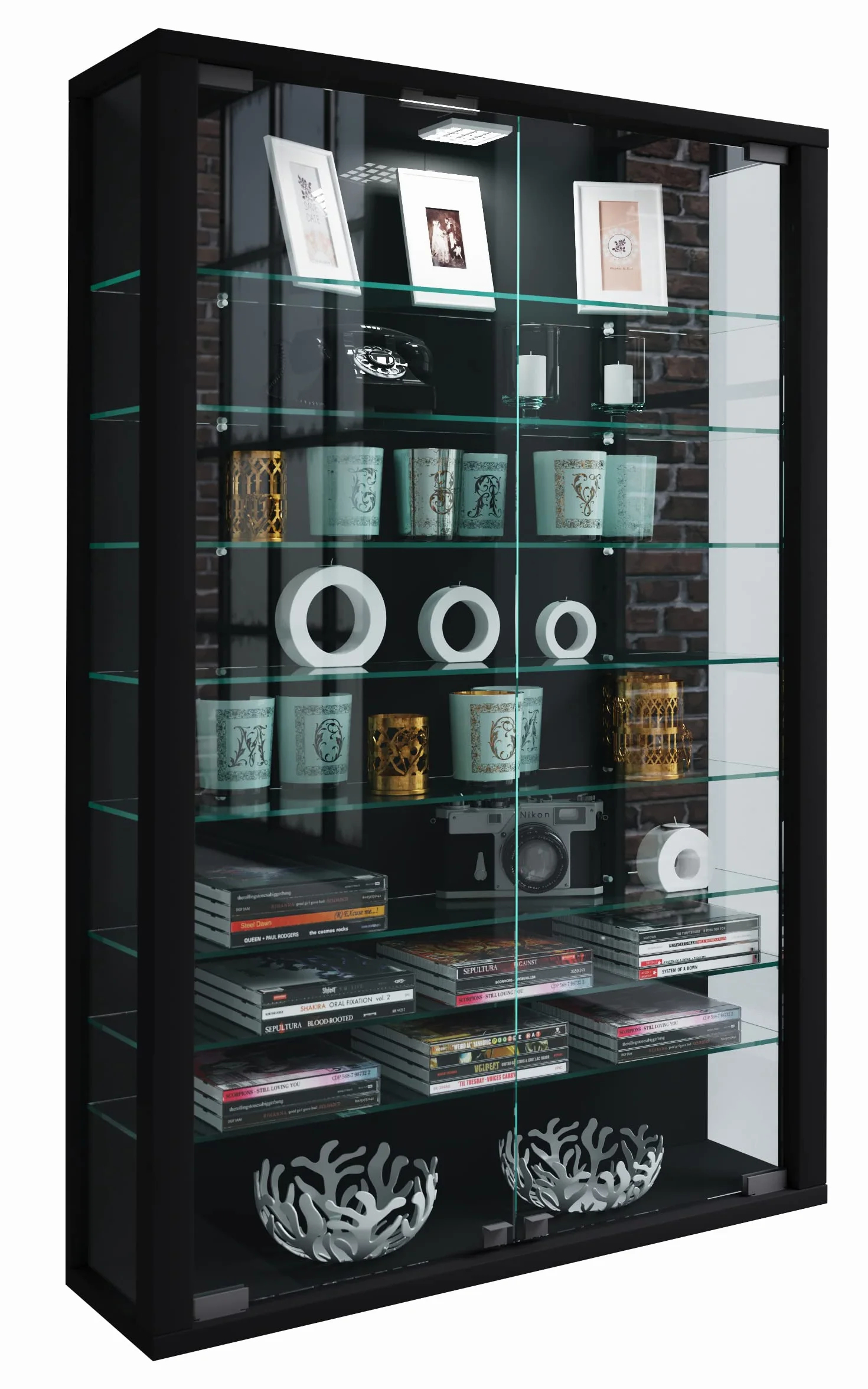 VCM vitrine Salon, Armoire vitrine, Meuble vitrine Salon, vitrine en Verre Colonne Vitrine Murale Suspendue vitrine en Verre vitrine Murale vitrine en Verre Vitrosa Mini Noir