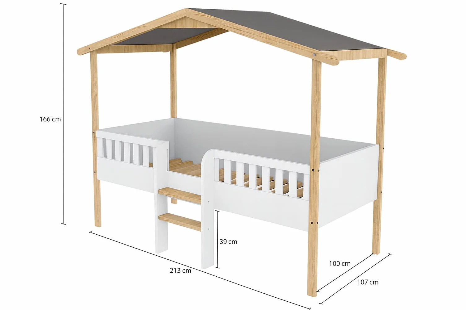 KONTARBOOR Lit Cabane Enfant, sur PILOTI 90 x 190 cm en Bois Naturel et Blanc + sommier. (sans Matelas)